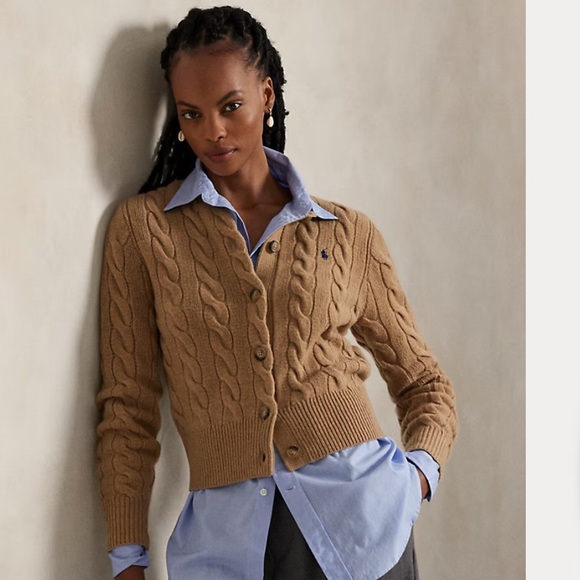 SOLD OUT Ralph Lauren Tan Cable Knit Wool Cashmere Cardigan - Picture 5 of 5